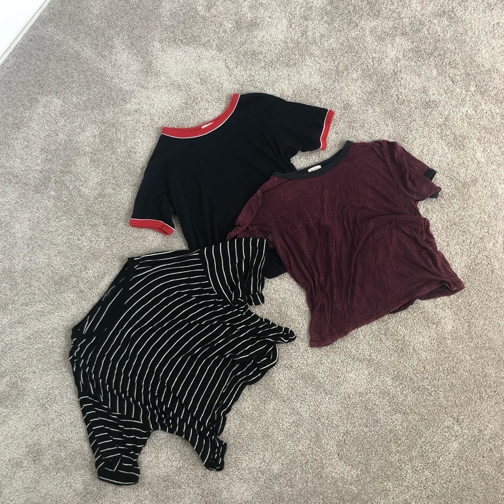 Three Brandy Melville cotton tee shirts. Maroon/ navy / black & white